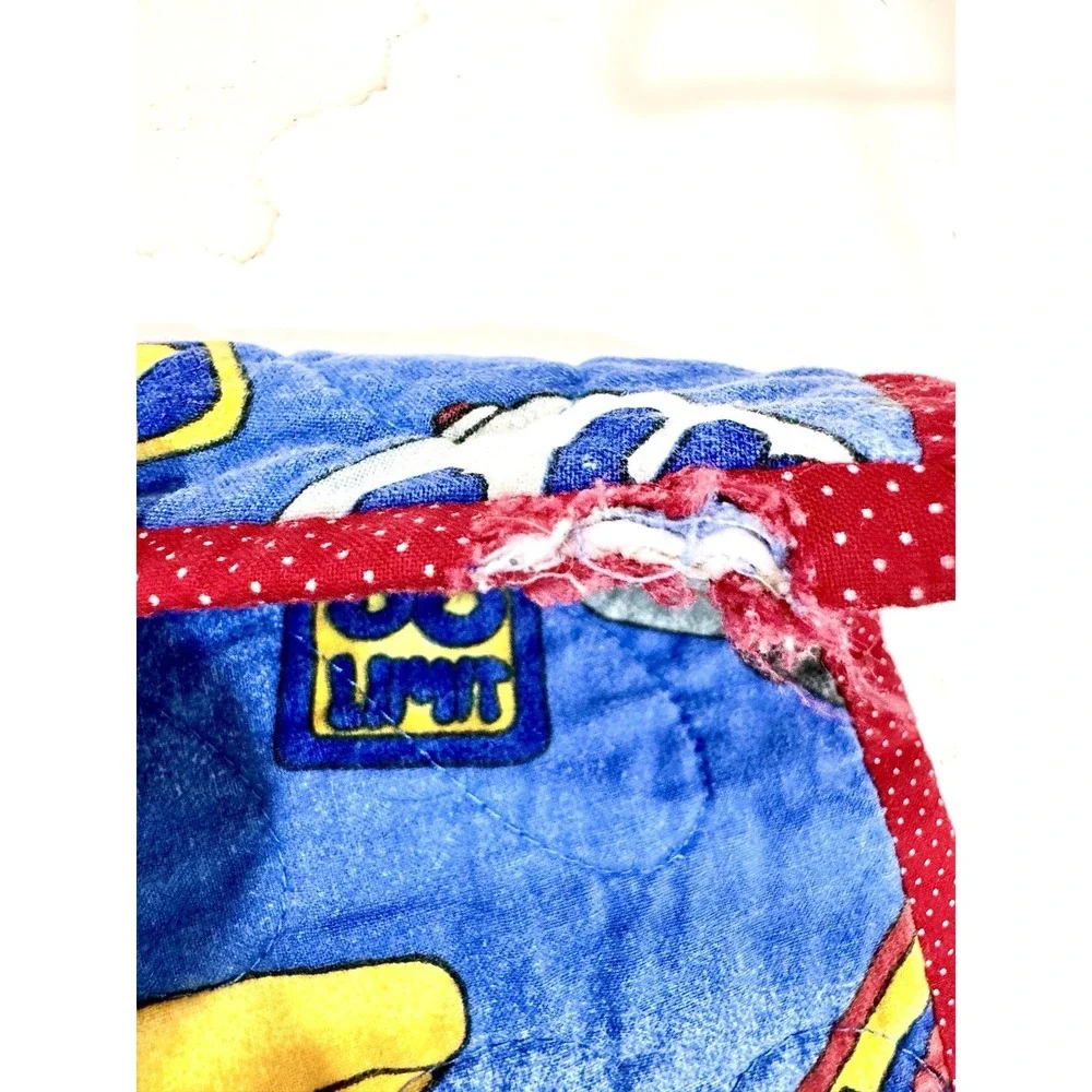 Vintage Quilted Baby Blanket Transportation School Bus Road‎ Signs 28x40 Blue